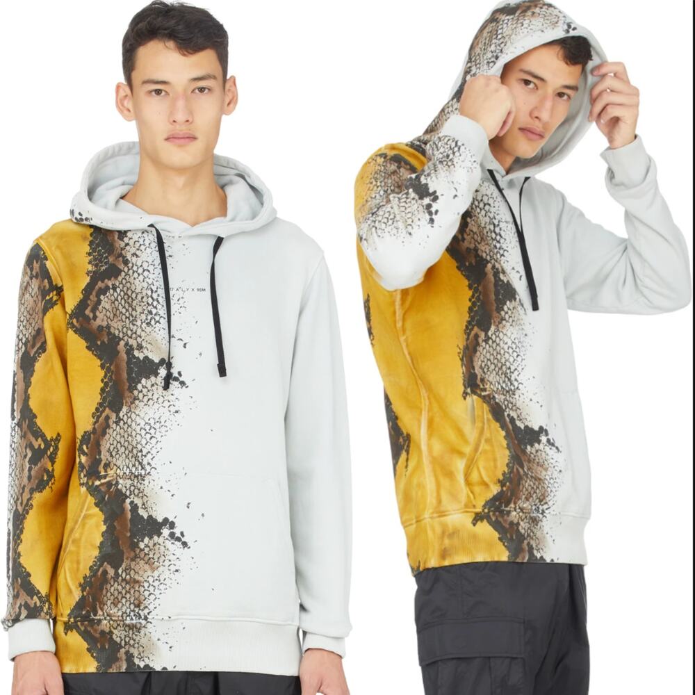NEW 1017 ALYX 9SM Men's Hoodie Python Snake Print Gray Brown Sweatshirt Size XXL